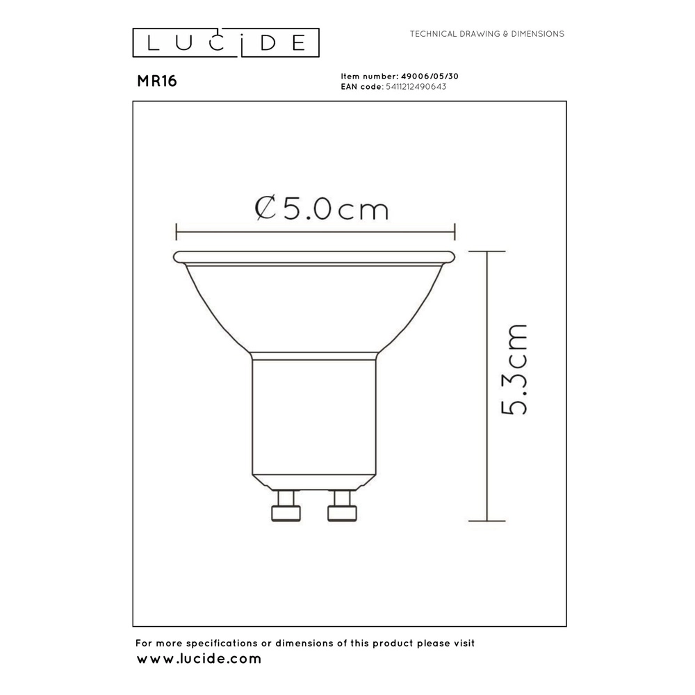 5W Led GU10 - 3000K zwart dimbaar Lucide 5411212490643