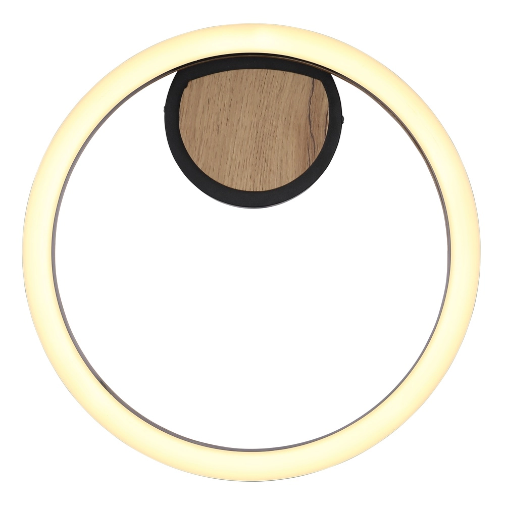 Plafondlamp Beatrix rond zwart met hout Globo 9007371445417
