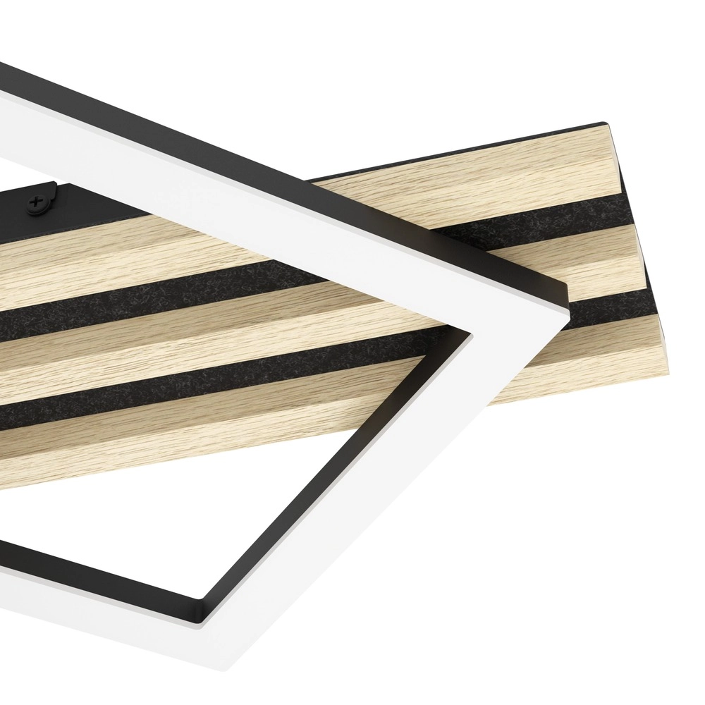 Moderne plafondlamp Cembrano zwart met hout vierkant 50cm Eglo 9008606388196