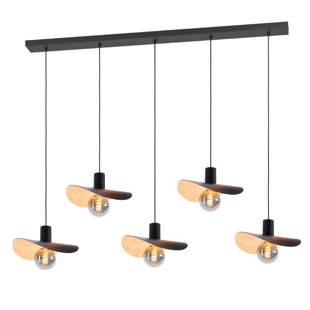Zwarte hanglamp Saceda met goud 5-lichts