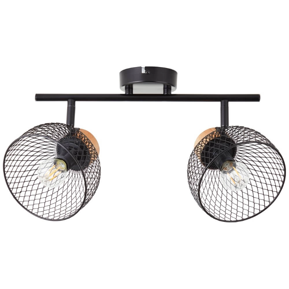 2-lichts plafondlamp Thuy zwart met hout Brilliant 4004353409578