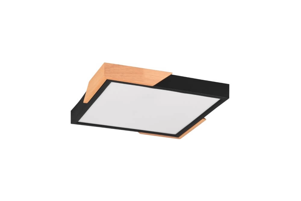 Zwarte led plafonnière Meta met hout