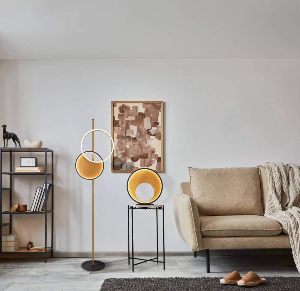 Design tafellamp Curio zwart met hout Searchlight 5053423245225