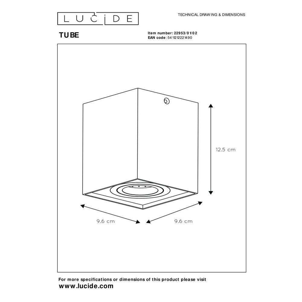 Opbouw plafondspot Tube vierkant goud Lucide 5411212221490