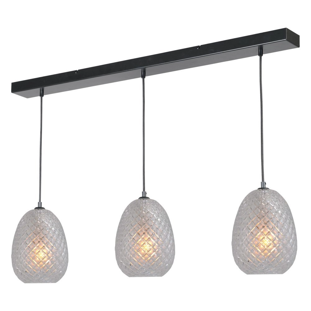 Zwarte hanglamp Pineapple 3-lichts met helderglas