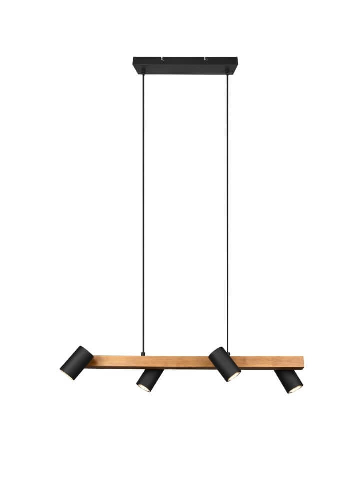 Richtbare hanglamp Marley Zwart met hout Trio 4017807523720