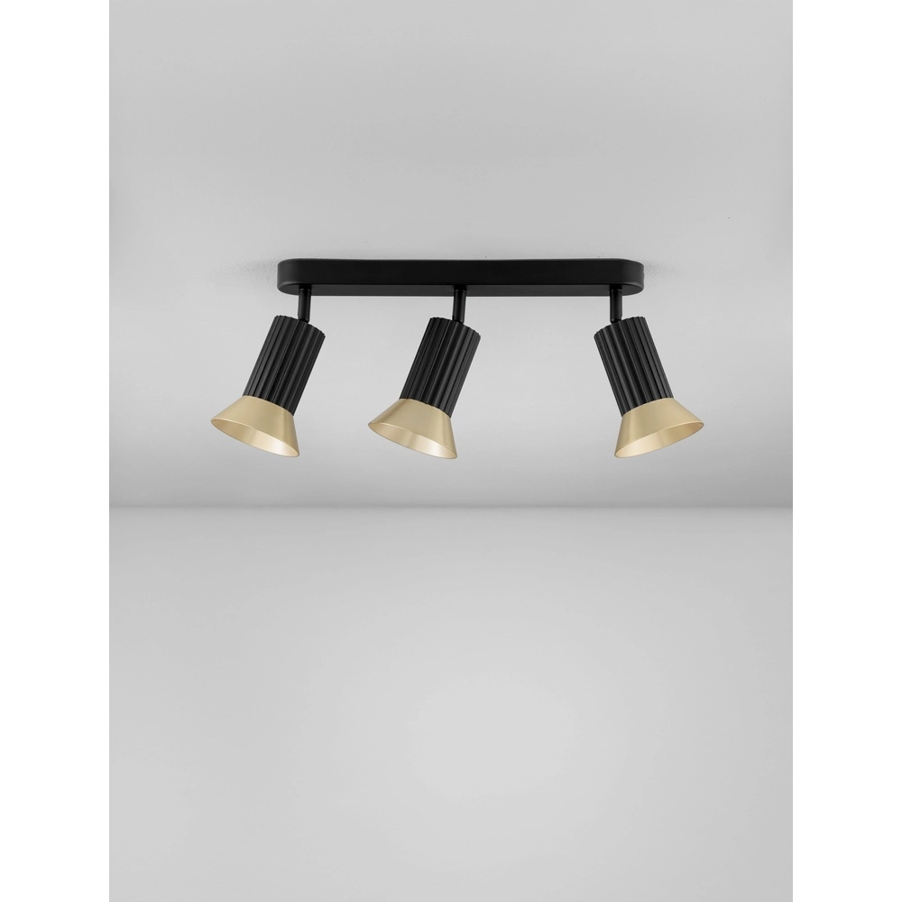 Plafondlamp Luvia 3-lichts zwart met goud