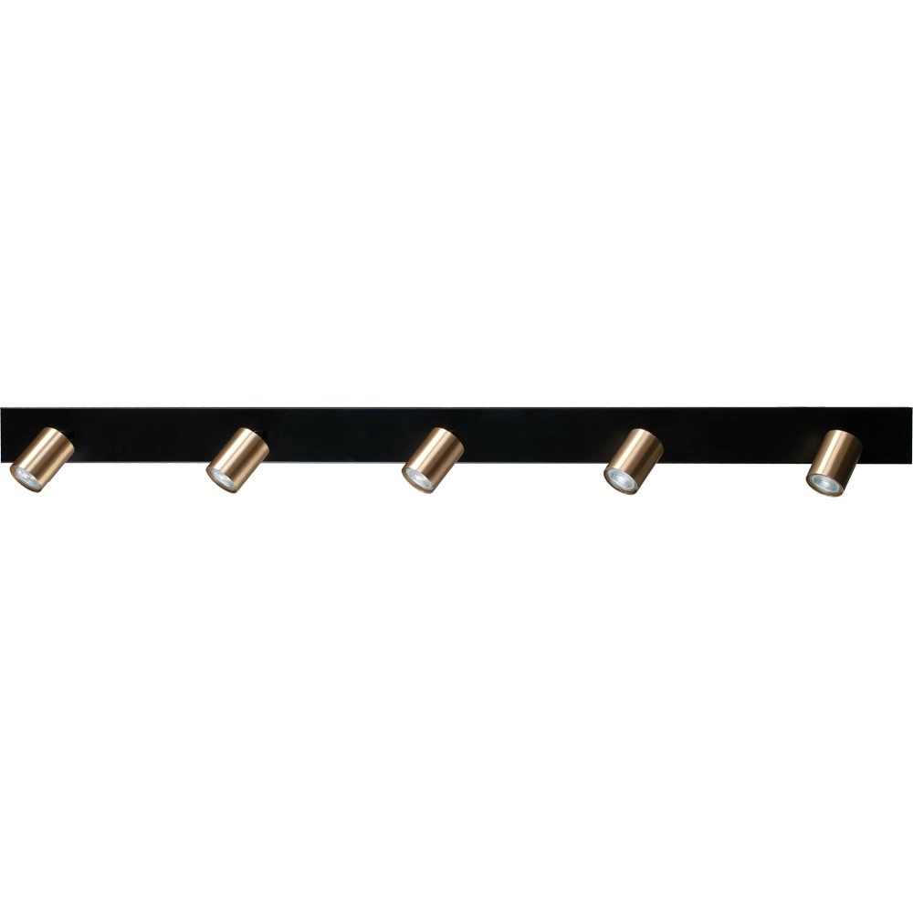 Plafondlamp zwart Bounce met 5 gouden spots