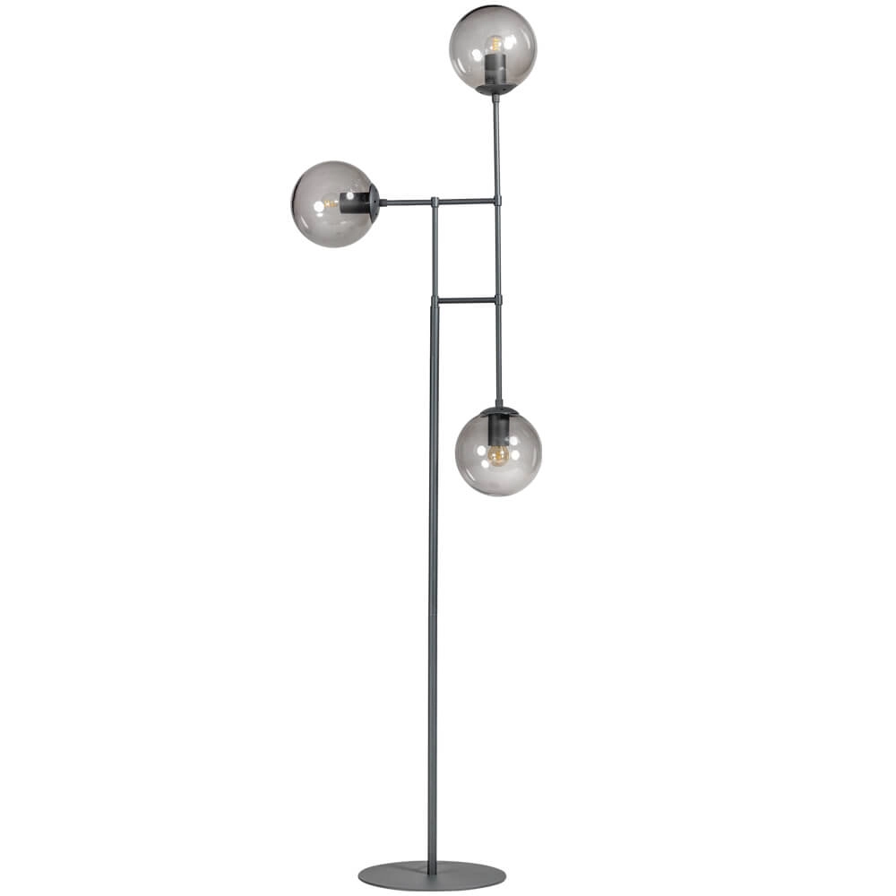 Design vloerlamp Davina 3-lichts zwart met smoke glas
