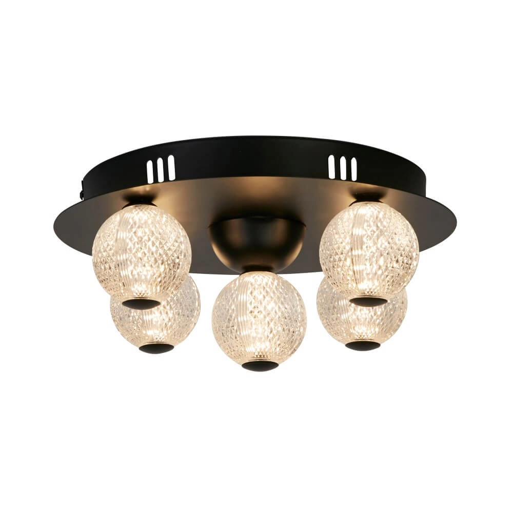 5-lichts plafondlamp Asteroid zwart