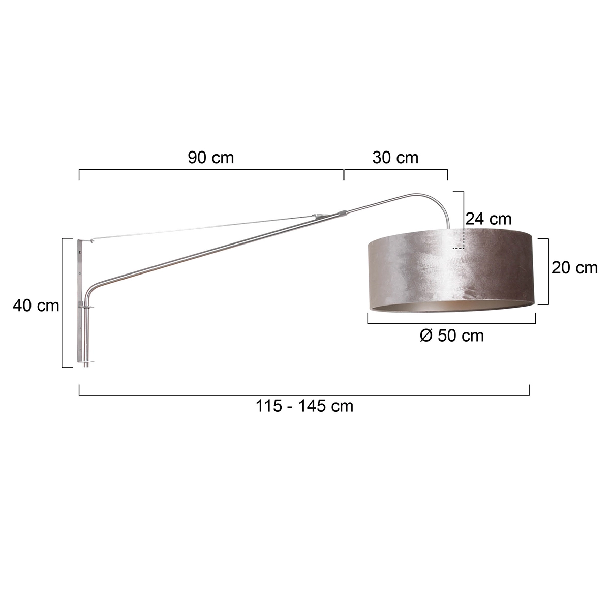 Wandlamp Elegant Classy 50cm RVS met taupe velourse kap Steinhauer 8712746146011