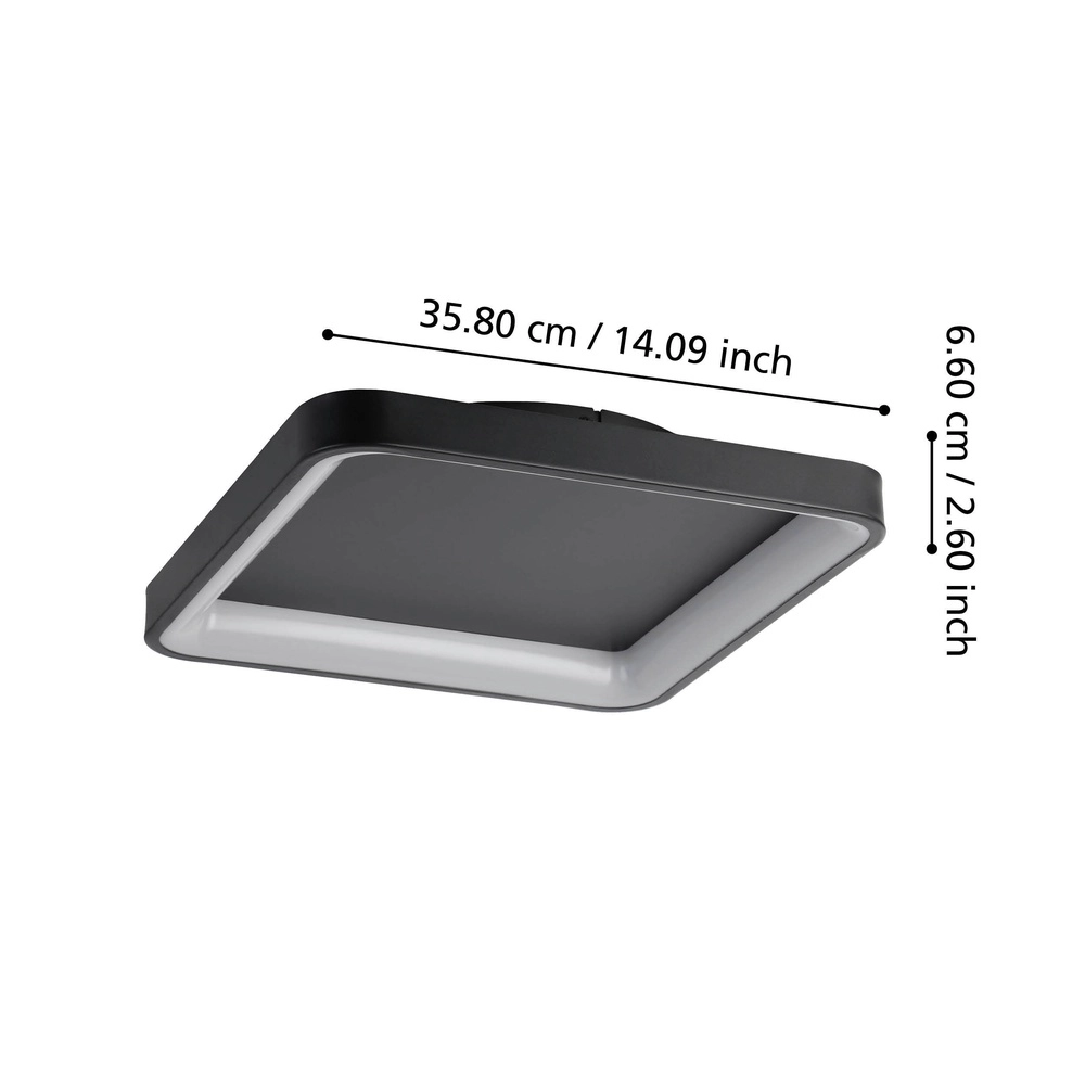 Strakke led plafonnière Loretello 35x35cm - zwart Eglo 9008606316397