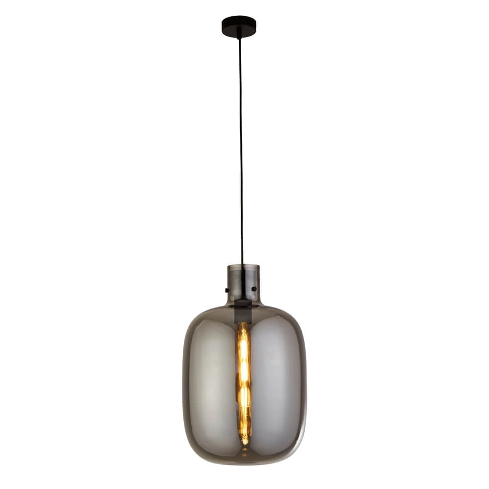 Hanglamp Glas Barrel zwart met smoke glas