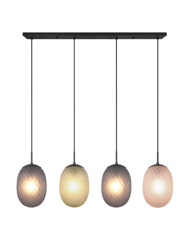 4-lichts hanglamp Facette met geribbeld gekleurd glas Trio 4017807616842