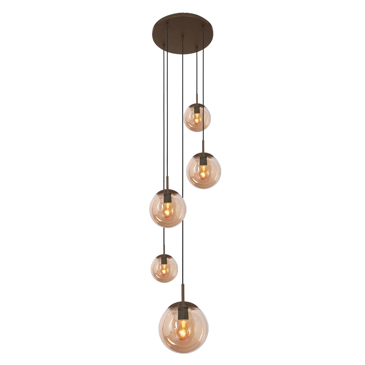 5-lichts vide hanglamp Bollique cacao met amber glas Steinhauer 8712746187175