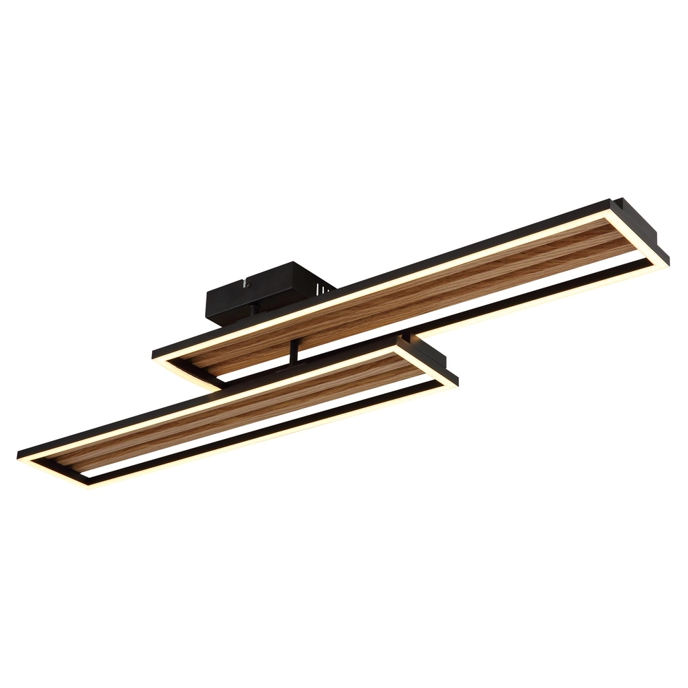 Moderne plafondlamp Dakari I zwart met hout 90cm