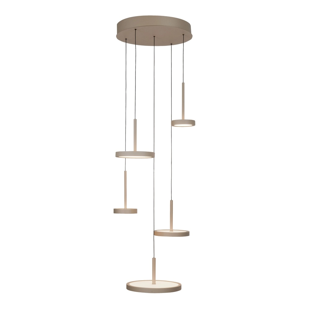 Strakke hanglamp Falcon rond 5-lichts zand bruin