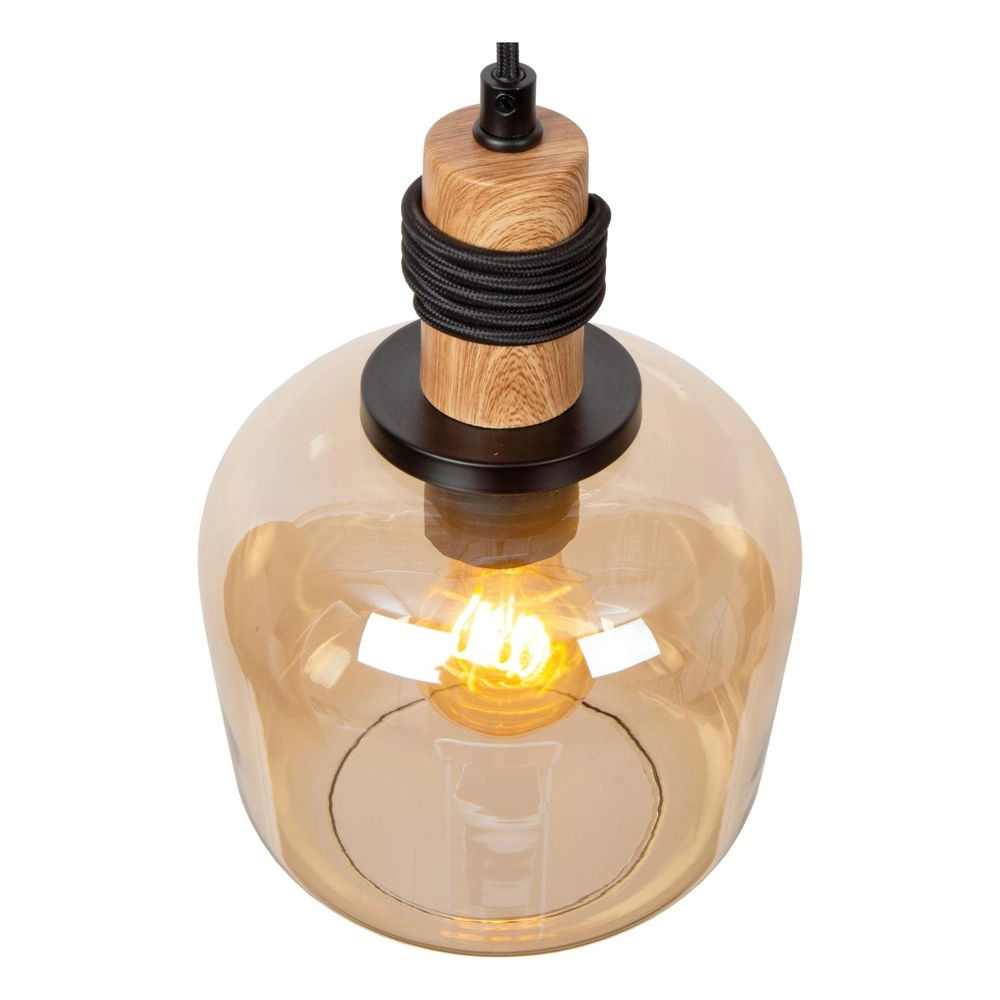 Hanglamp Ilona Ø 18cm zwart met amber glas Lucide 5411212452658