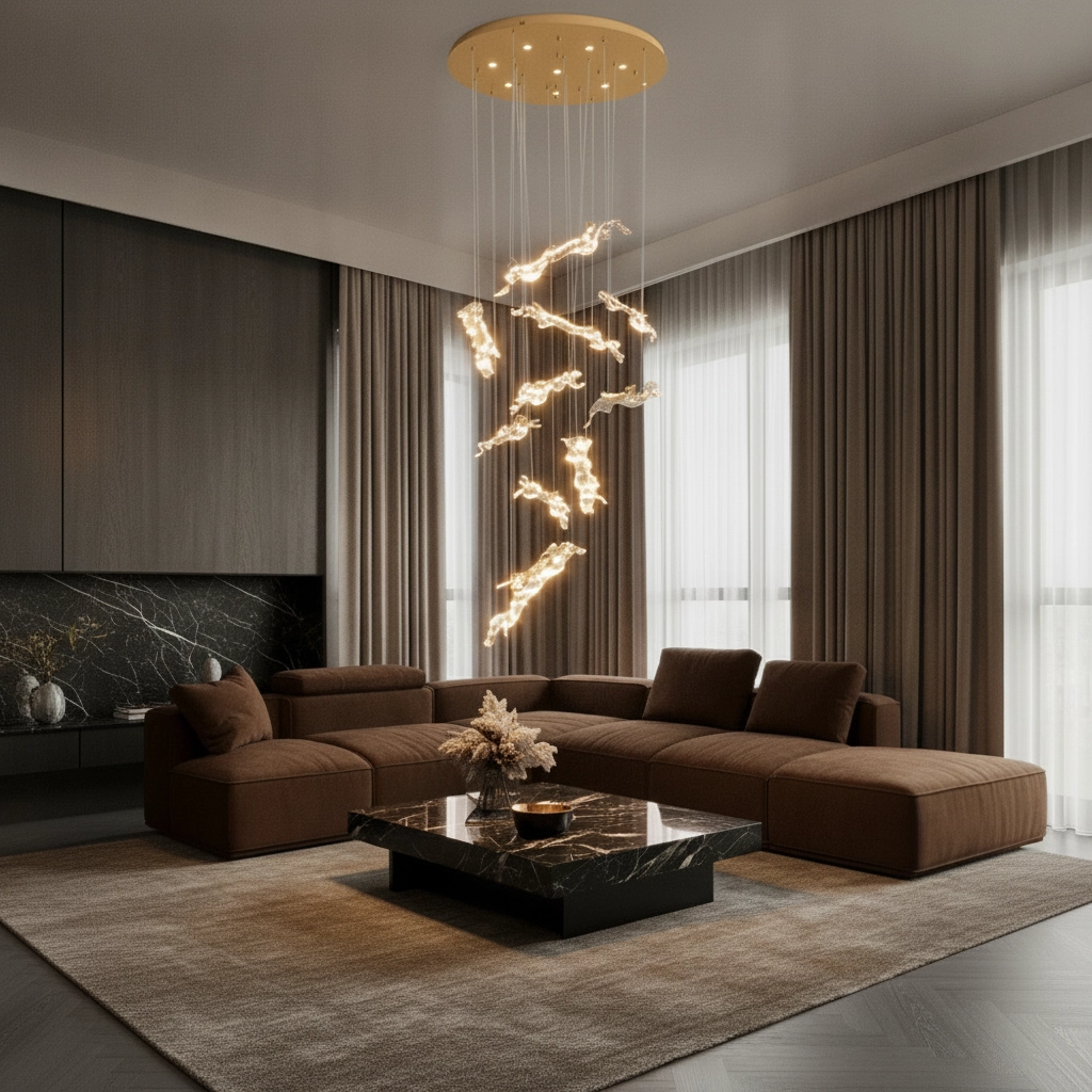 Gouden hanglamp Avesa met helder glas Ø 100cm