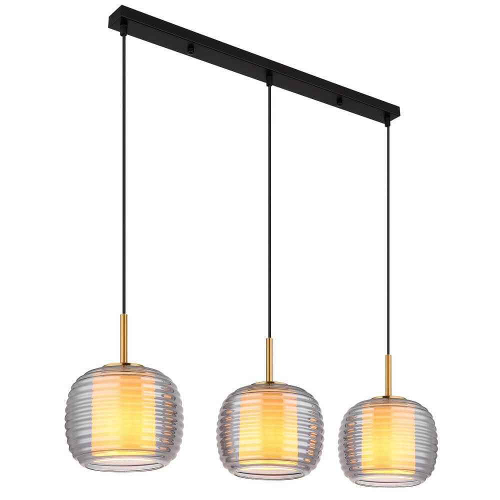 Design hanglamp Lampigna zwart met amber glas 3-lichts