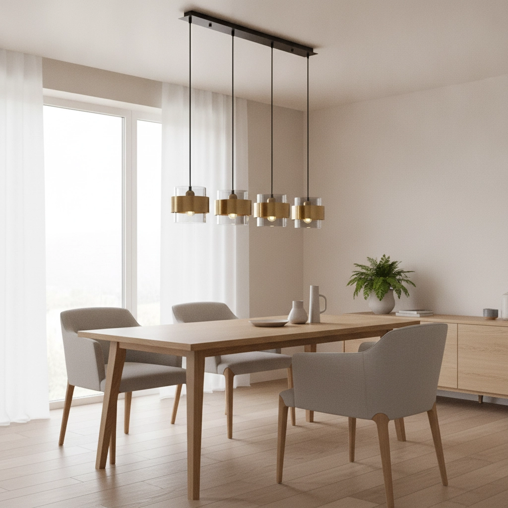 Hanglamp Sianna 4-lichts recht zwart en goud