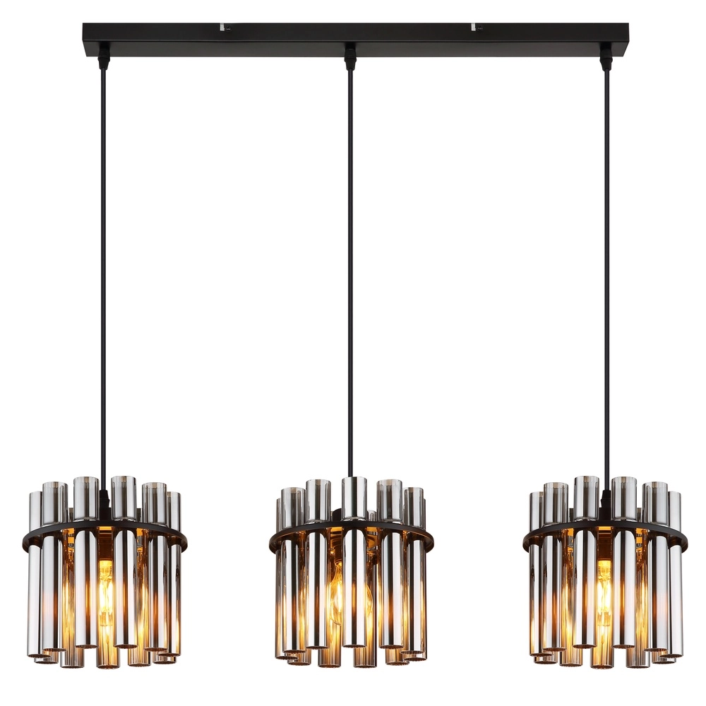 3-lichts hanglamp Gorley II zwart met glas staafjes Globo 9007371589111