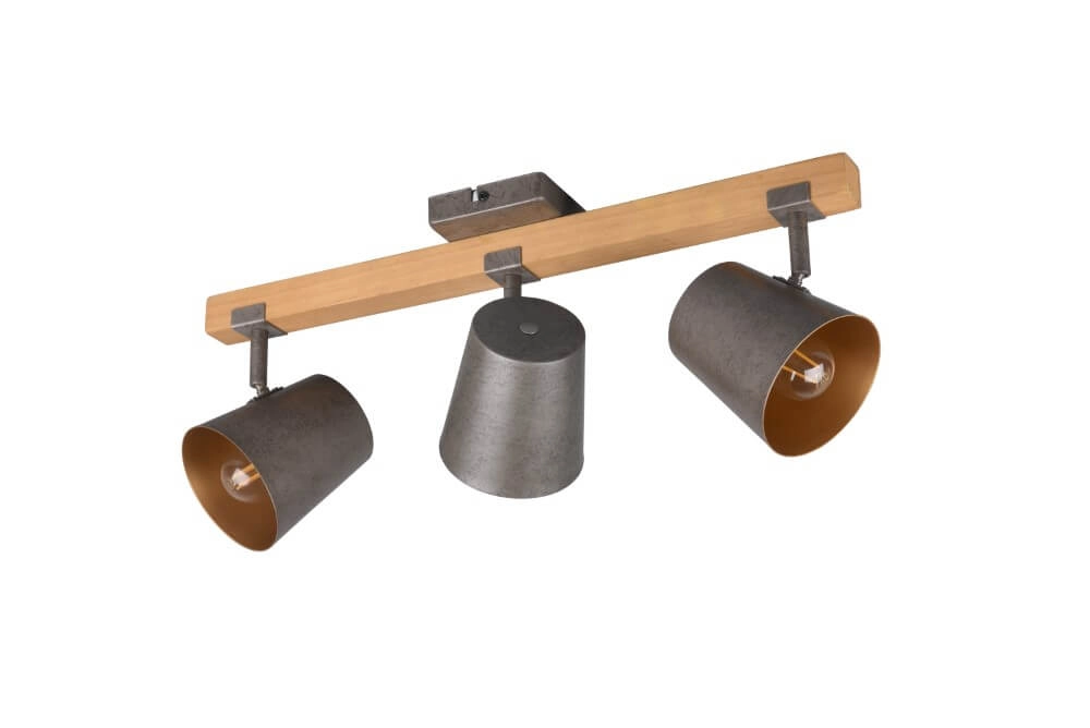 Spot Bell 3-lichts antiekgrijs met hout