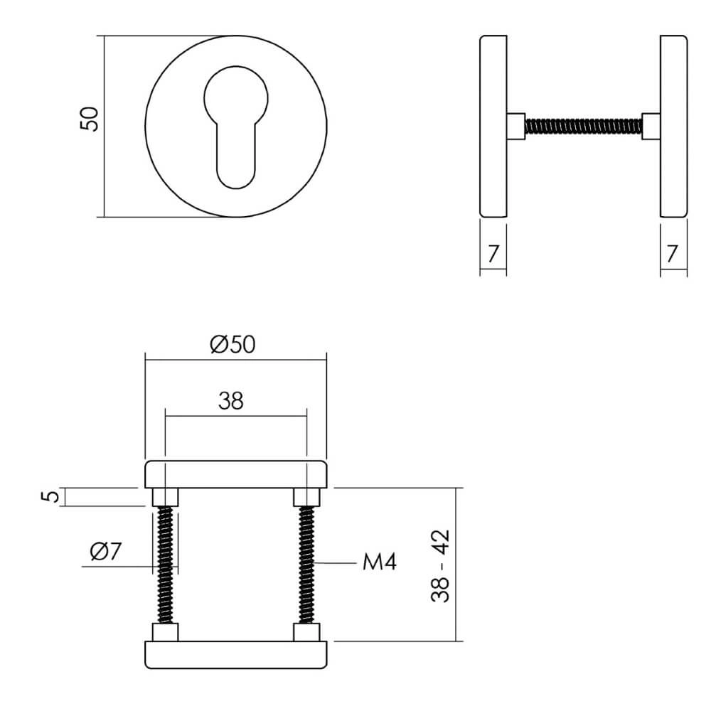 Set van 2 cilinderrozetten Tira rond zwart aluminium Intersteel 8714186653944
