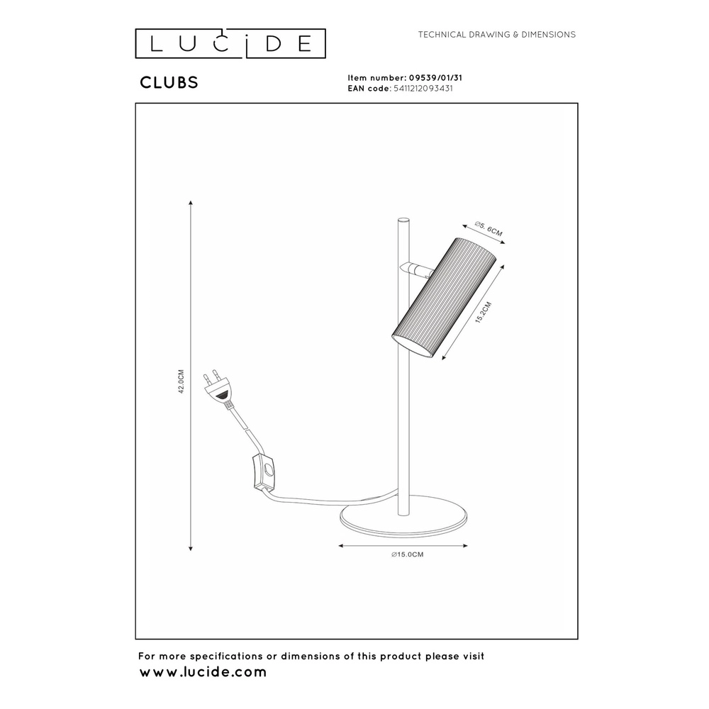 Bureaulamp Clubs wit Lucide 5411212093431