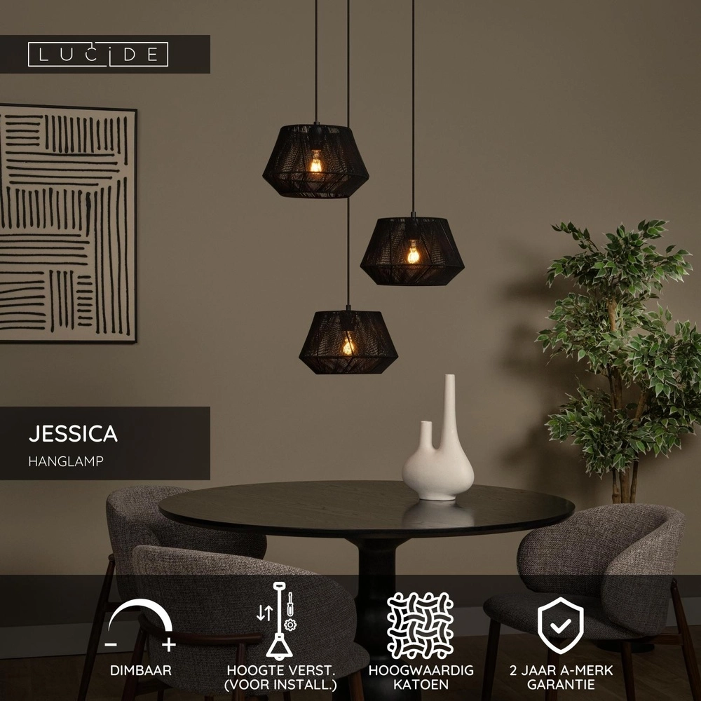 Hanglamp Jessica zwart 3-lichts Lucide 5411212106148
