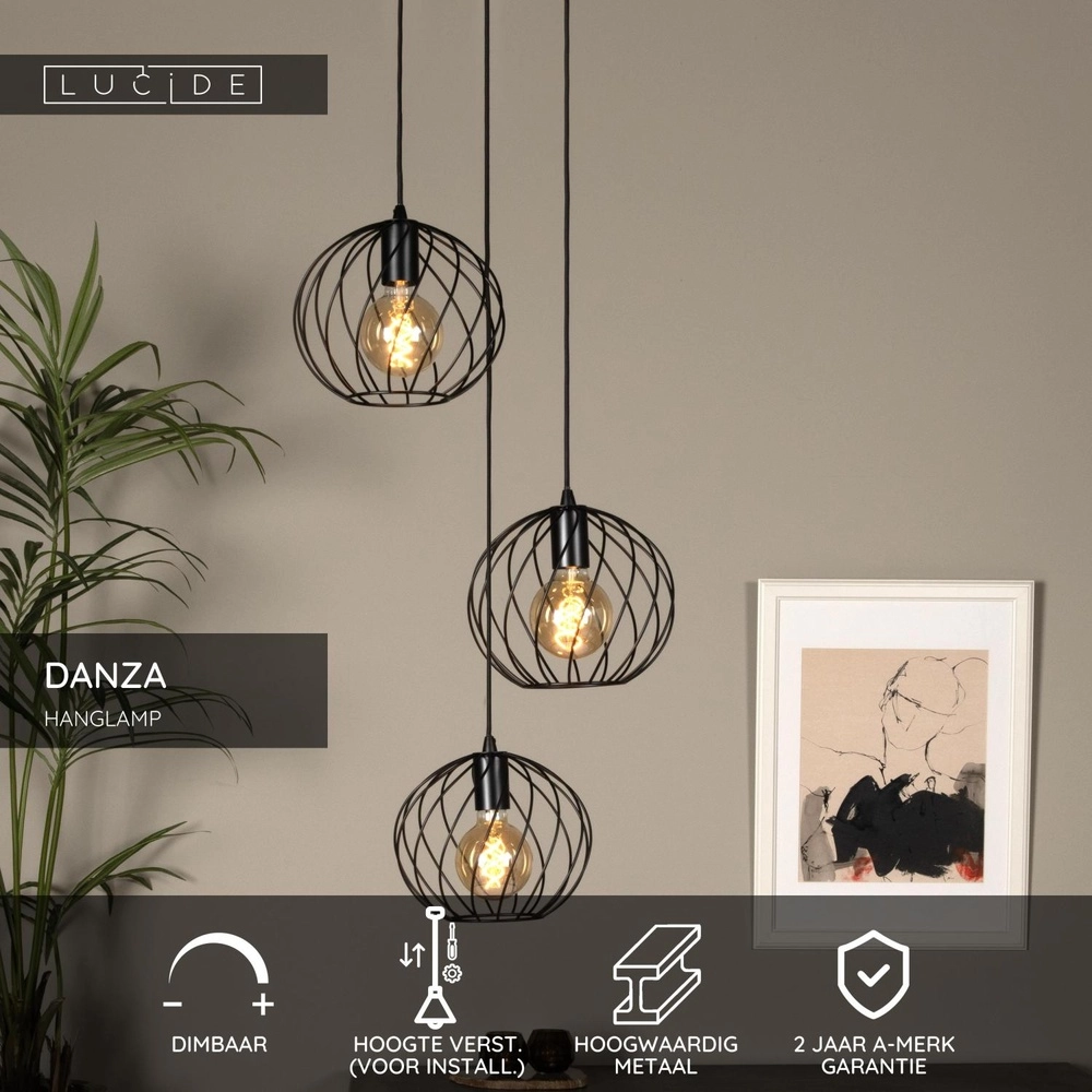 Hanglamp Danza Ø 50cm zwart Lucide 5411212211576