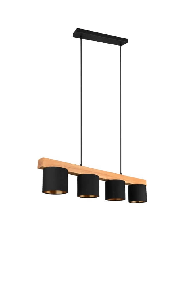 Hanglamp Cameron 4-lichts zwart met houtbruin