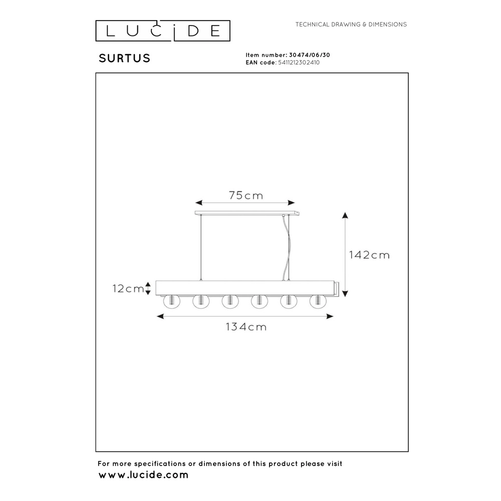 Design hanglamp Surtus 6-lichts zwart Lucide 5411212302410