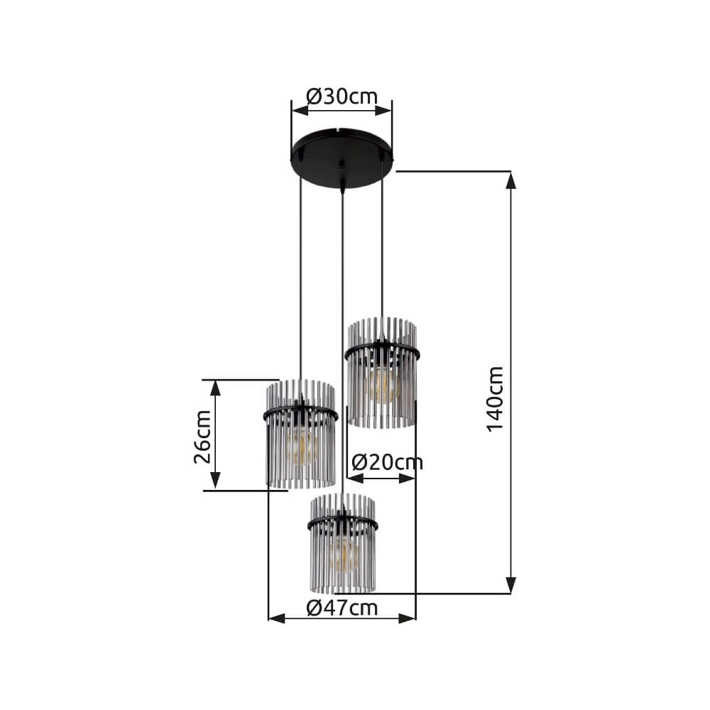 Zwarte hanglamp Gorley met smoke glas rond Ø 47cm Globo 9007371448791