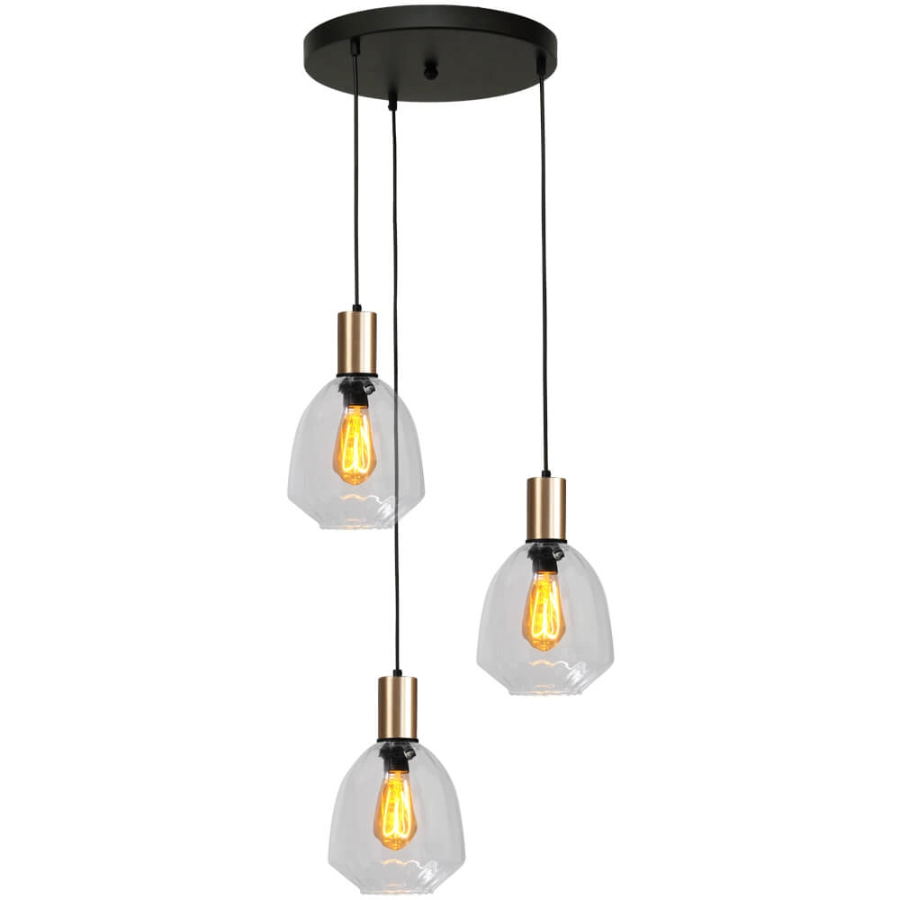 3-lichts vide hanglamp - goud - Porto met Nicolette clear glazen
