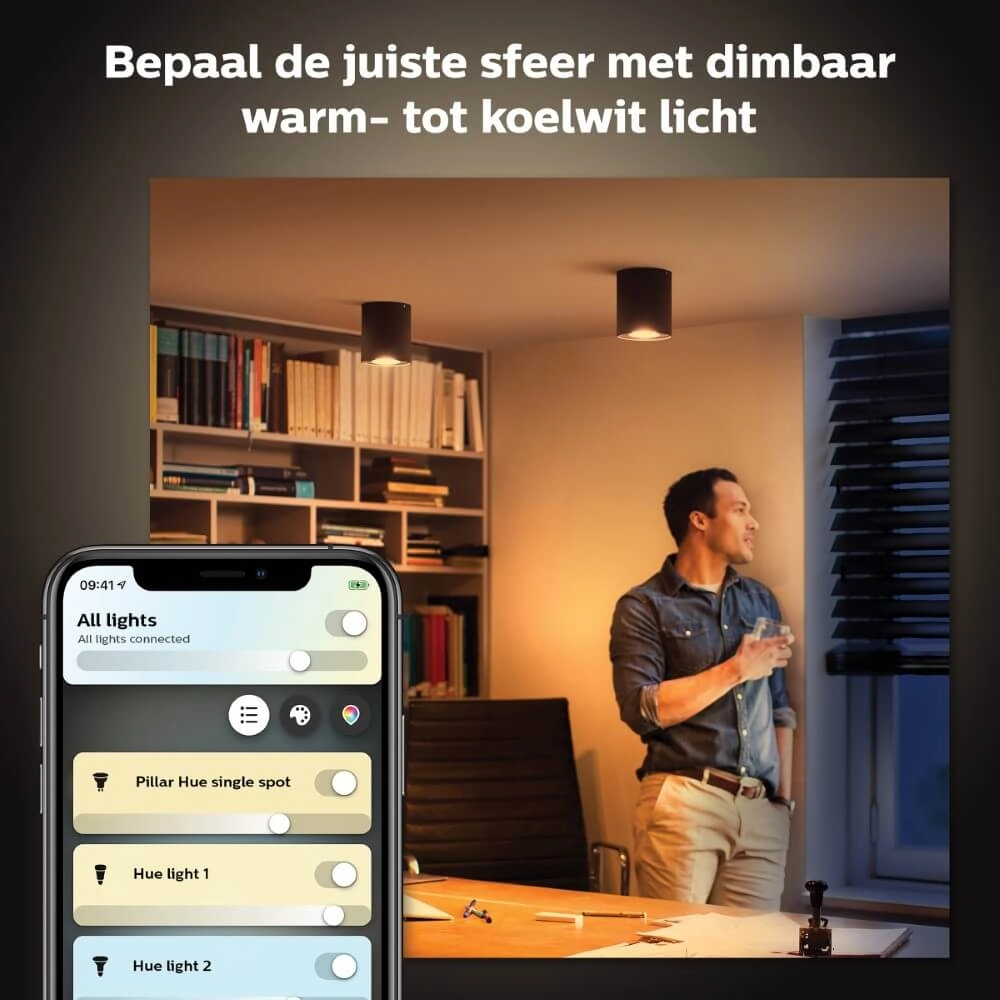 Plafondspot Hue Pillar - White Ambiance 1-lichts zwart met schakelaar Philips 8719514338449