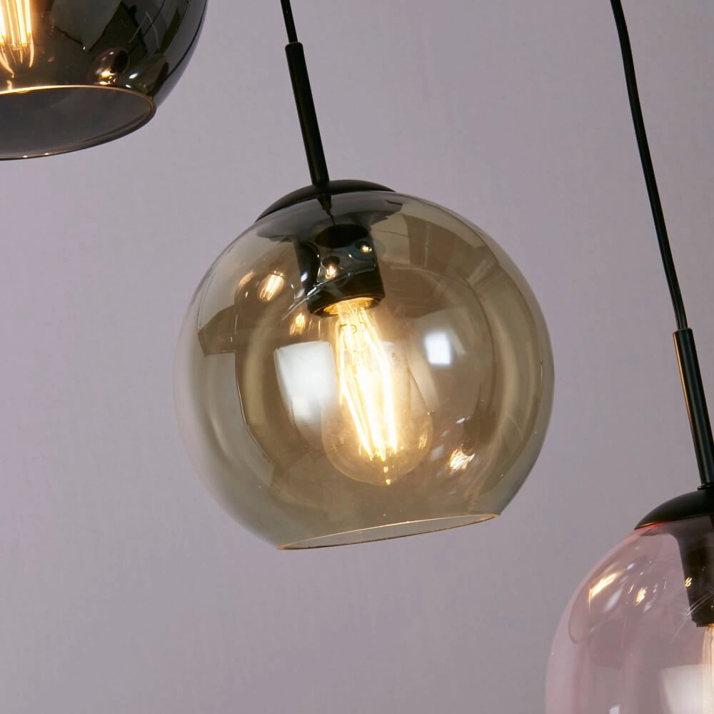 5-lichts hanglamp Mardi Gras II met meerdere kleuren glas Searchlight 5053423243818