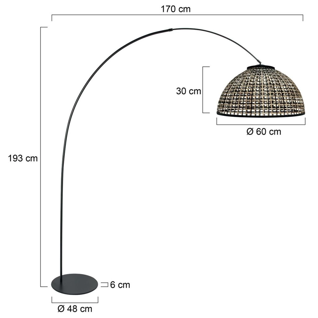 Zwarte booglamp Curve met bamboe kap Ø60cm Steinhauer 8712746183115