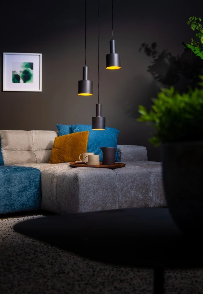 Zwarte hanglamp Sledge 3-lichts zwart met goud ETH 8720195300915