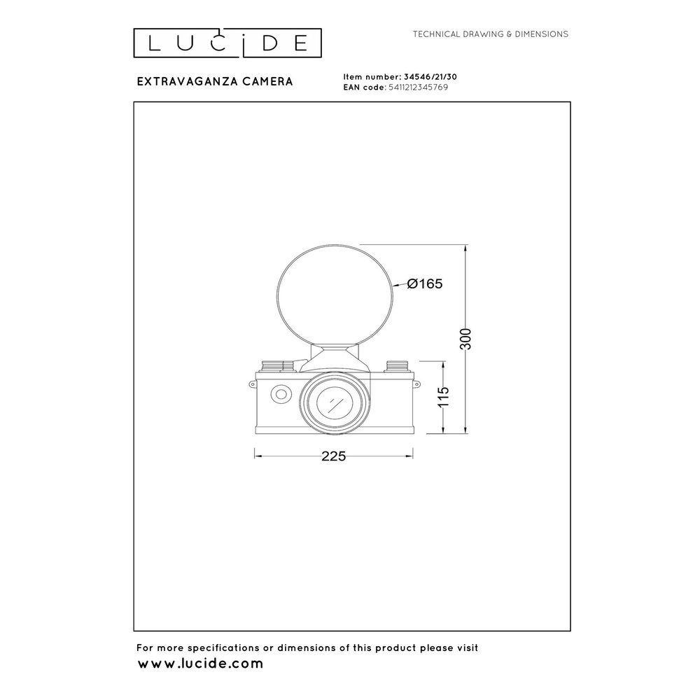 Nostalgische tafellamp Extravaganza Camera zwart met goud Lucide 5411212345769