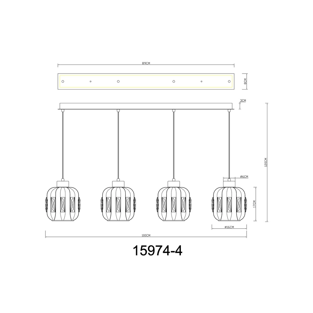 Eetkamer hanglamp Arlen 4-lichts zand bruin Globo 9007371580569