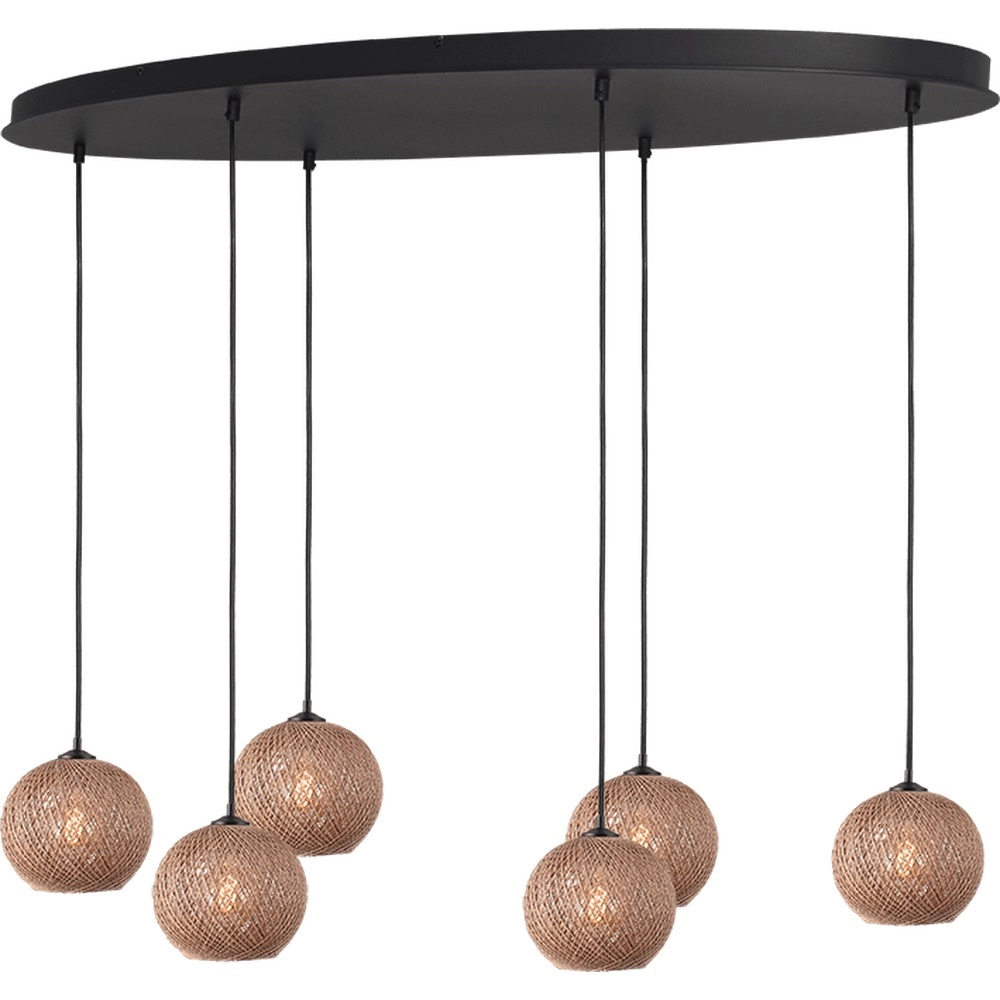 6-lichts hanglamp Corda ovaal rotan Ø 20cm