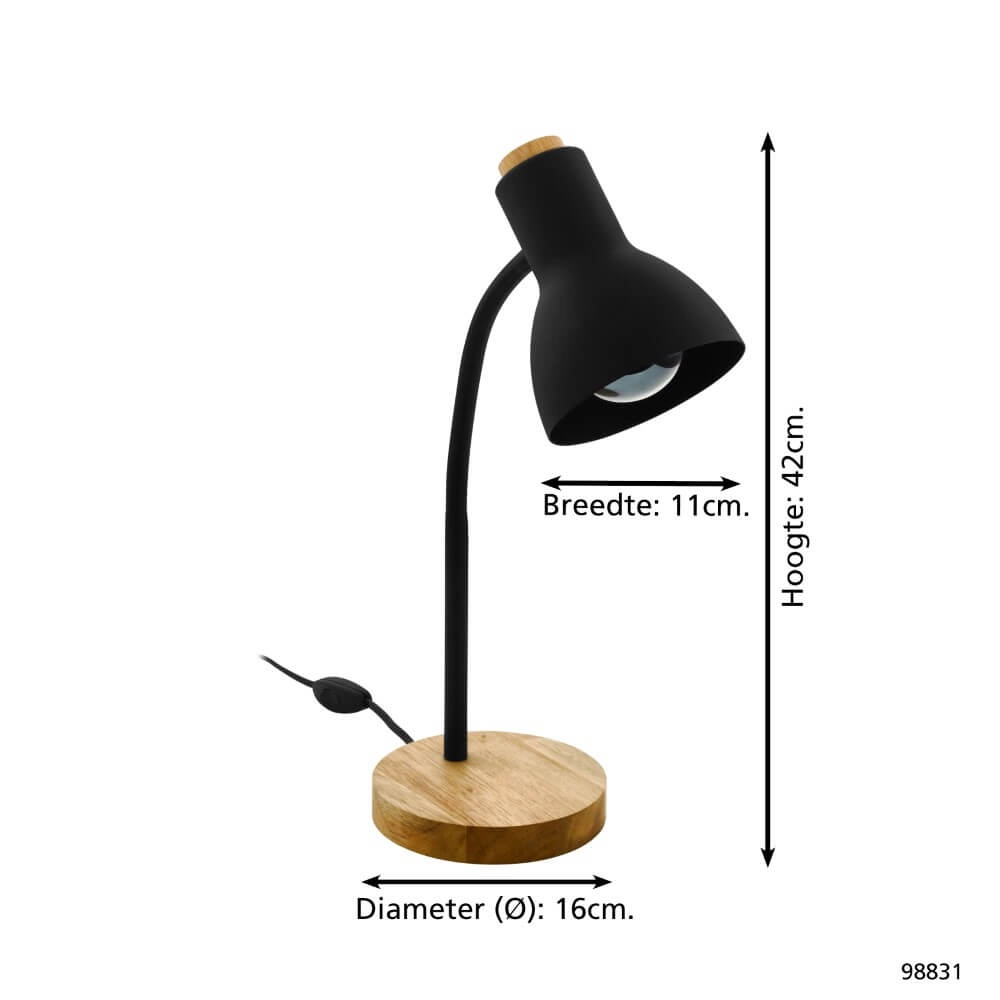 Landelijke bureaulamp Veradal zwart met hout Eglo 9002759988319