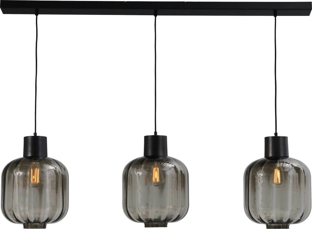 Eetkamer hanglamp Lett lll 28 3-lichts zwart met smoke glas