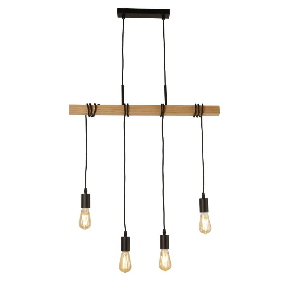 4-lichts hanglamp Woody met hout
