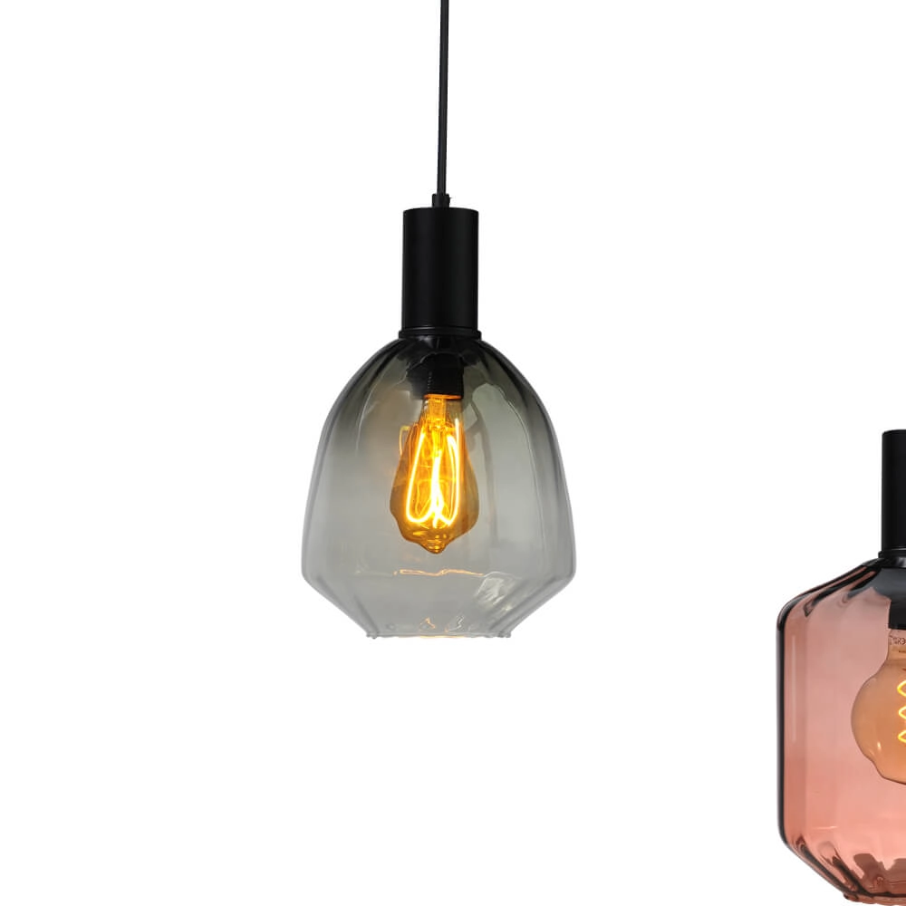 6-lichts hanglamp - zwart - Porto met verschillende glazen Masterlight 8718121270678