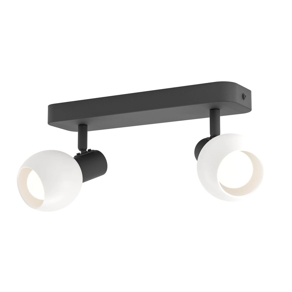 Plafondlamp Castellazo 2-lichts zwart met wit glas