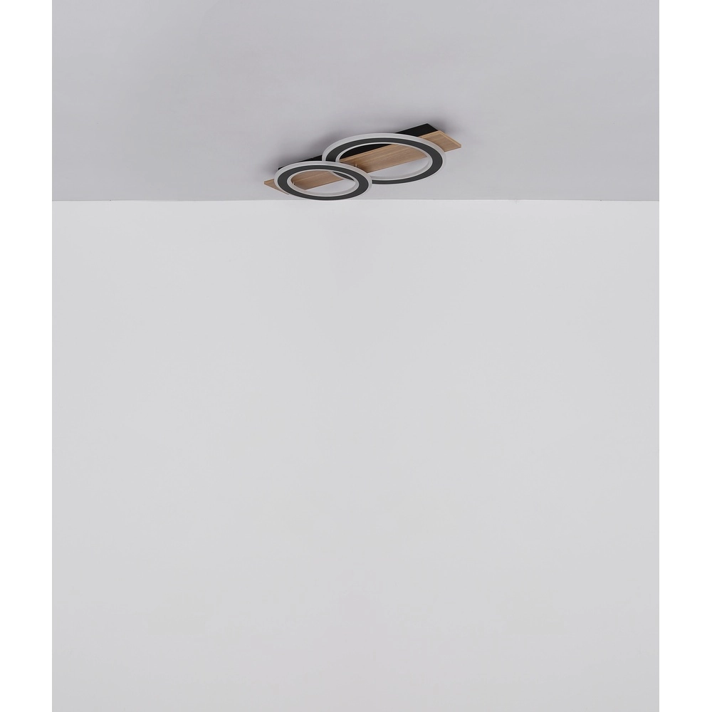 Design plafondlamp Jayden zwart met hout 3 ringen Globo 9007371468409