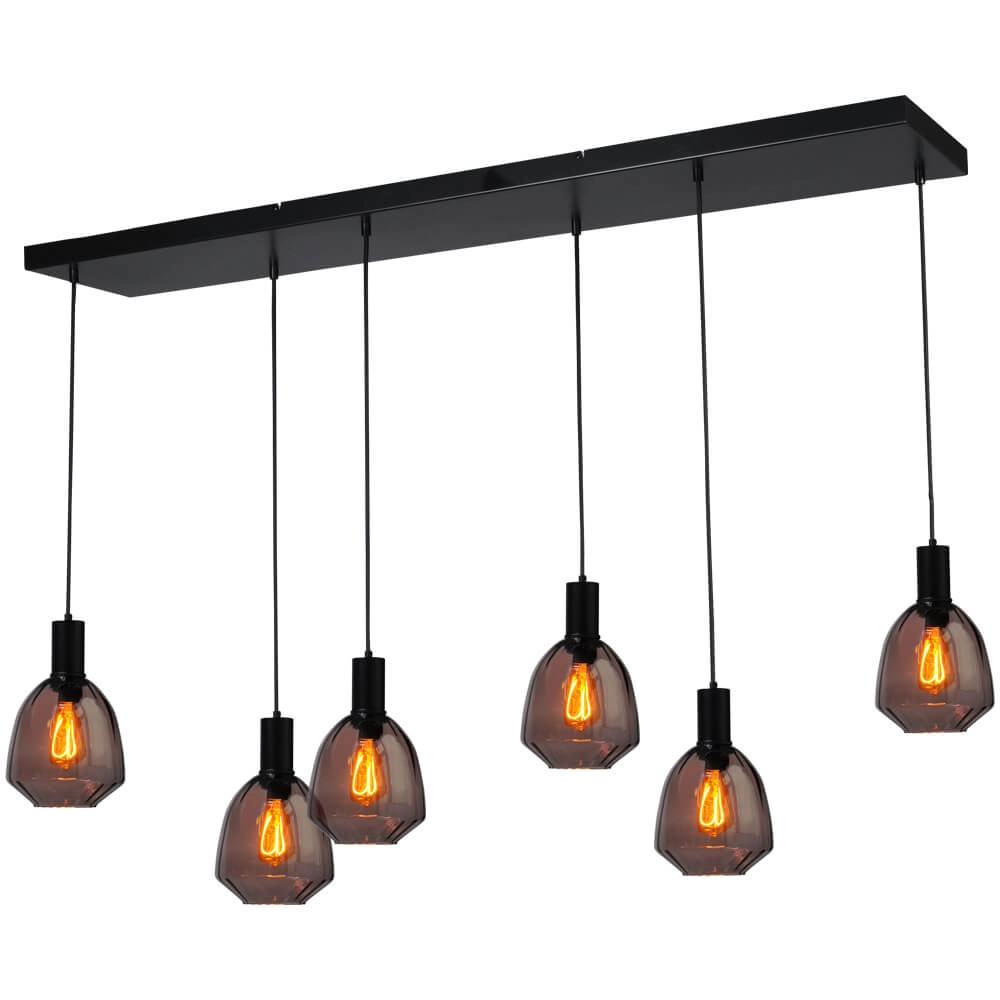 6-lichts hanglamp - zwart - Porto met Nicolette red glazen