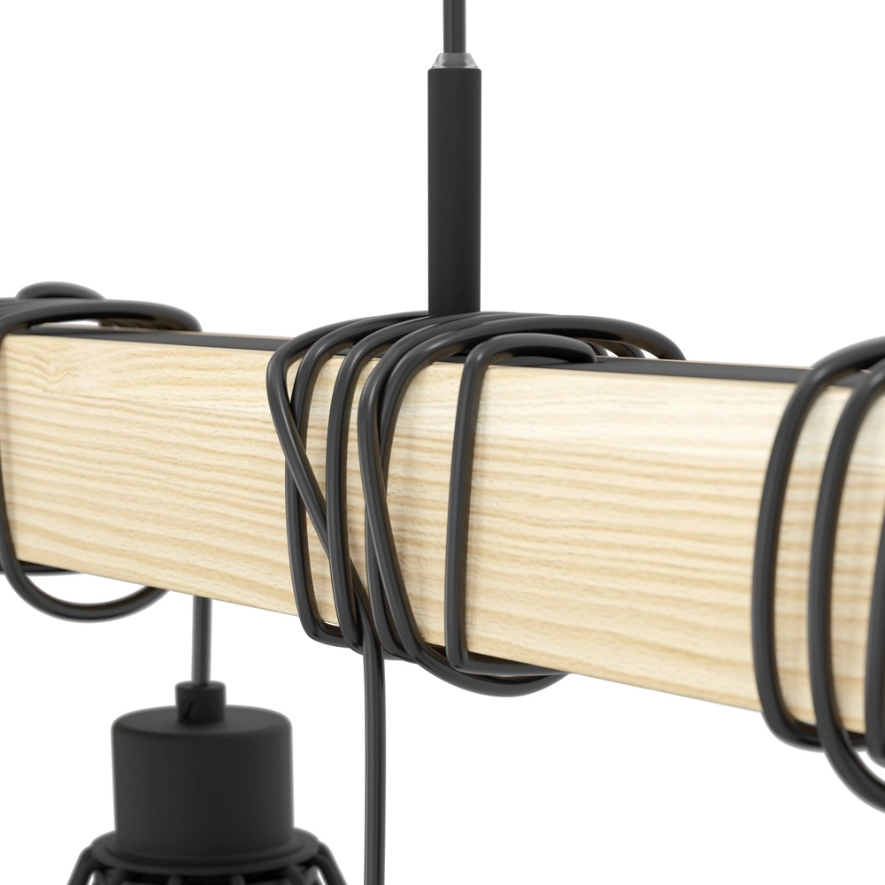9-lichts hanglamp Townshend 5 eetkamer - zwart met hout Eglo 9002759440770